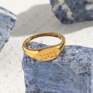 Anello Sigillo con Numero Angelico 1111 in Acciaio Inossidabile Placcato Oro 18K, Design Speciale, <span class=keywords><strong>Gioielli</strong></span> Anti-Appannamento - Product Image 1