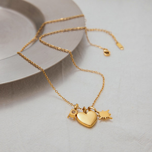Collana con Ciondolo a Forma di Stella e Cuore in Acciaio Inossidabile Placcato Oro 18k con Zirconi Bianchi, Stile <span class=keywords><strong>Vintage</strong></span> con Catena a Maglie - Product Image 6