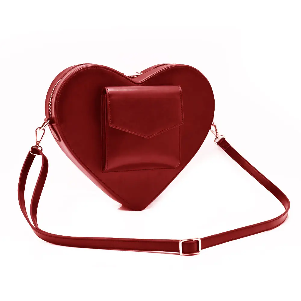 Wholesale Red Cute Love Heart Shape Cross Body Leather Ladies Purse Single Shoulder Bag With Removable Strap