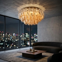 Lustre encastré minimaliste de luxe en acier avec verre soufflé transparent fumé pour salon et chambre à coucher, alimenté par courant alternatif