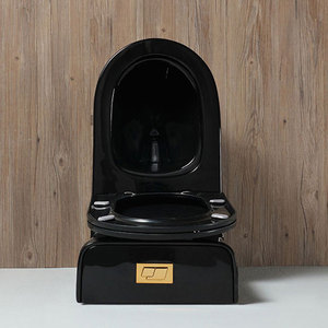 Nouvelles conceptions occidentales – Cuvette de toilettes monobloc en céramique noire, à double chasse, à sortie verticale (S-Trap), pour hôtels, design côtier élégant, à poser au sol - Product Image 3