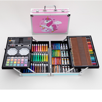 Ensemble d'art tout-en-un en aluminium pour enfants avec 24 aquarelles, 28 crayons de couleur, 33 feutres, 143 pièces au total, étui pour cadeau d'enfant