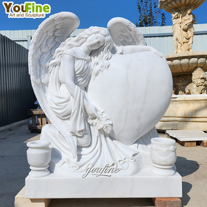 Lápida de Ángel Llorón de Mármol Blanco Tallada a Mano para Cementerio Exterior - Product Image 5