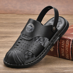 Genuine Leather <b>Closed</b> <b>Toe</b> <b>Sandals</b> Men Summer Breathable Rubber Sole Casual Slides - Product Image 1