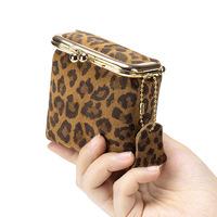 Sac à rouge à lèvres miniature en cuir véritable à imprimé léopard, porte-monnaie multifonctionnel portable