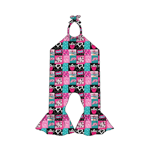 Baju terusan anak perempuan baru lahir, motif Barat celana panjang tanpa lengan Bodysuit kasual dengan gaya Tie-Up - Product Image 3