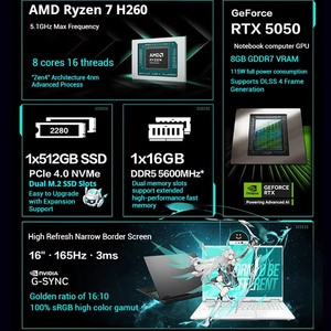 Computadora TUF Gaming F16 con AMD Ryzen 7 H260 RTX 5050/5060 	   Portátiles nuevos de 5 pulgadas, portátiles para juegos, notebooks <span class=keywords><strong>gamer</strong></span> - Product Image 4