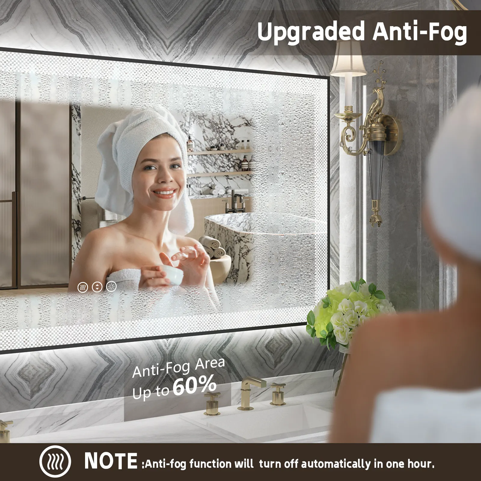 Badkamer Voor En Zwart Licht Spiegel Scherm Met Functies Aangepast Ip44 Waterdicht 80Cm Anti-Fog Led Smart Spiegel