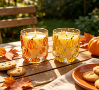 Pot à bougie en verre transparent avec motif de citrouille peint à la main, décoration d'automne pour la maison, Halloween, Thanksgiving, vente en gros