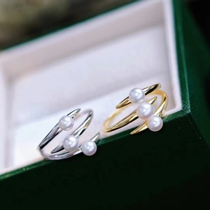 Bague en argent 925 de haute qualité avec perles d'eau douce de 3-4 mm, petites perles rondes lisses, bijoux multi-perles - Product Image 2