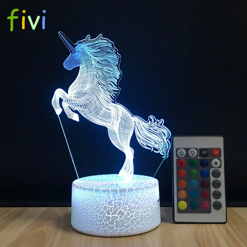Unicorn 3D illusion Night Lights Touching Remote Control LED Lamps Kids Bedroom Decor Lights