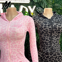 Setelan Dua Potong Motif Hewan Wanita Milady, Hoodie dengan Ritsleting Penuh dan Manset Lubang Ibu Jari, Jaket Celana Capri, Setelan Fashion Streetwear