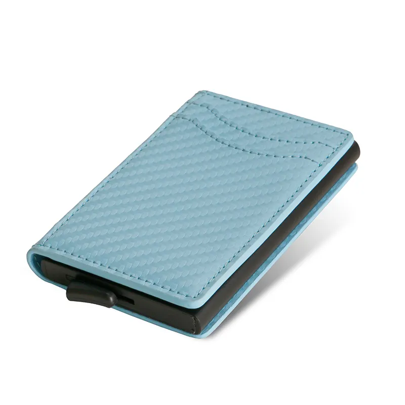 Custom Bifold Wallet Aluminum Credit Card Holder Case OEM Carbon Leather Men's Pop Up Wallet