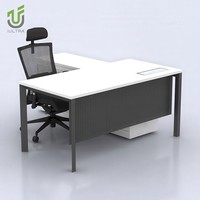 Bureau de direction IULTRA 1,6 m, design moderne et simple, table en L pour manager, mélamine blanche, montage facile, armoire de rangement