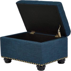 Petit pouf rectangulaire de style moderne du milieu du siècle, antique, avec rangement, convertible en repose-pieds, siège supplémentaire pour le salon - Product Image 2