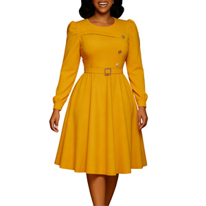 Abbigliamento Femminile Africano all'Ingrosso, Eleganti Abiti Lunghi con Maniche a Sbuffo, Scollo Quadrato, Tinta Unita, Taglie Forti Madi - Product Image 1