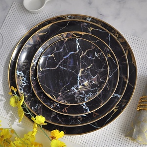 Modern Nordic Fine Bone China <strong>Dinnerware</strong> <strong>Set</strong> Gold Rim White <strong>Marble</strong> Design for Wedding Party Hotel - Product Image 4