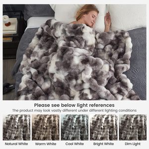 Plaid en fausse fourrure de lapin douce et moelleuse, double face, tie-dye <span class=keywords><strong>rose</strong></span>, tricoté, pour lit, confort et décoration intérieure hivernale - Product Image 3