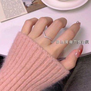 V Shape Diamond Ring S925 Silver White Women's Minimalist Everyday Wear Jewelry - Product Image 1