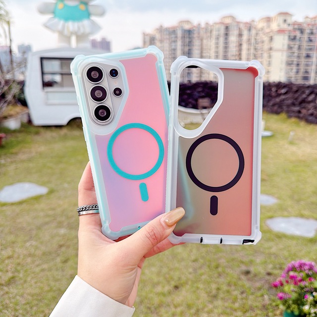 Luxury Laser Gradient Magnetic Case for Samsung Galaxy S26 Ultra S25 S24 Clear Shockproof Cover Translucent Aurora Phone Case