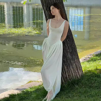 Robe longue élégante style vacances été 2025 pour femme, robe débardeur asymétrique sexy avec taille empire, robes décontractées longueur maxi