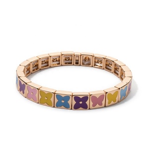 Nouveau Bracelet Élastique Perlé en Forme Géométrique Plaqué Or avec Émail, Modèle 2026, pour Femme, Usage Quotidien - Product Image 4