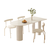 Ensemble de table à manger de style nordique moderne, couleur crème blanche, 4 chaises, plaques en pierre, métal, imperméable, pour restaurant