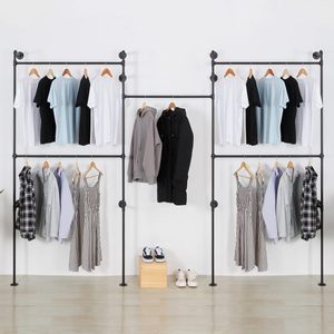Porte-vêtements industriel en tuyau Porte-vêtements mural détachable en fer noir robuste Bar à vêtements Présentoir pour magasin de vêtements - Product Image 2