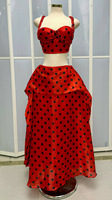 Ensemble 2 pièces pour femme : Haut court à bretelles spaghetti et jupe longue fluide taille haute, à rayures et pois, pour soirées et fêtes