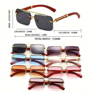 Lunettes de soleil pilote carrées en métal avec double pont, motif grain de bois, UV400, personnalisables avec logo, style rétro 2025, pour hommes et femmes - Product Image 5