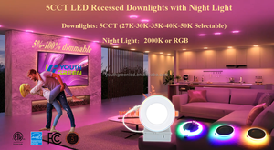 Faretto <span class=keywords><strong>LED</strong></span> da Incasso ETL Energy Star 4/6 Pollici 9/12W 5CCT con Luce Notturna <span class=keywords><strong>Dimmerabile</strong></span> <span class=keywords><strong>Pannello</strong></span> Sottile per Soggiorno Moderno - Product Image 6