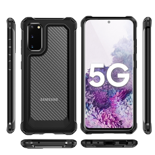 ShanHai Carbon Fiber PC+TPU Phone Cover for Samsung Galaxy S20 5G Case Anti-Fall Business Case S20 Ultra S20Plus Shell
