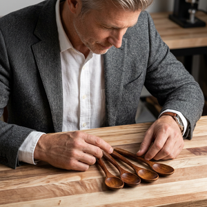 Juego de mini cucharas de madera de mango dorado ecológicas, utensilios pequeños para servir café en la cocina y revolver el hogar - Product Image 1