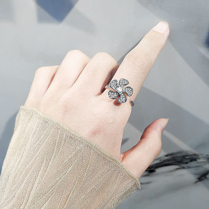 Dainty Micro Pave Zircon Rotating Flower <b>Adjustable</b> <b>Rings</b> Minimalist Copper Gold Plated Anxiety Relief Jewelry For Women - Product Image 2