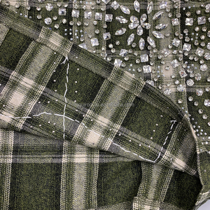 Logo personalizzato camicie di flanella su misura per gli uomini, personalizzato strass schermo stampato 100% cotone lungo bottone di flanella verde - Product Image 3