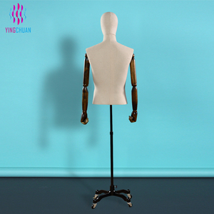 Half body fiberglass male mannequin formal dress suit display mannequin men fabric mannequin with wooden arms - Product Image 1