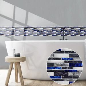 PVC Backsplash Tile <strong>for</strong> Kitchen Peel and Stick - Marble White Embellished With Black Wall <strong>Stickers</strong> - Product Image 3