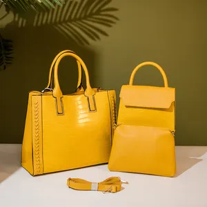 Custom Ladies Large Set Bag Fashion Woven Design Luxury Crocodile Pattern Handbags Asian Leatherlticolor Woman Bag