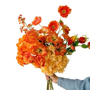 Roses artificielles orange mandarine en soie, fleurs pour mariage, décoration intérieure, accessoires extérieurs, bords floqués durables - Product Image 5