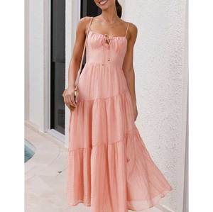 Phụ nữ cao cấp tinh tế mùa hè váy dài eo Sling mới pháp nóng tính trà phá vỡ phong cách ngọt ngào đồng bằng nhuộm dệt thiết kế - Product Image 2