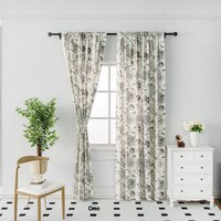 Tissu de rideau translucide 100 % polyester à motif floral pastoral et oiseaux, à passe-tringle, haute occultation, pour salon - Toutes saisons