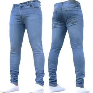 Gli uomini di Colore Puro Cotone Denim Dei Jeans Lavaggio Vintage Hip Hop Dei Pantaloni Della Matita Pantaloni Da Lavoro Pantaloni S-4XL Size Skinny Jeans in Cotone Stretch