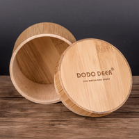 Boîtes à montres rondes écologiques faites à la main DODO DEER en gros, avec logo OEM personnalisé, en bambou, gravure laser, et coussin en lin
