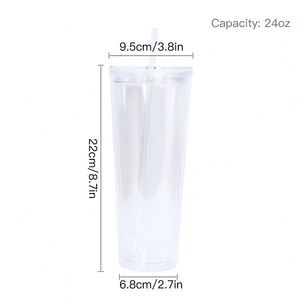 Gobelet en plastique acrylique double paroi perforé de 24 oz avec couvercle plat et paille, anti-fuite, personnalisable avec trous au fond et bouchon - Product Image 4