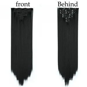 Extensiones de Cabello de 24 Pulgadas con 16 Clips, Cabello Largo y Liso, Sintético, Rubio y Negro, Resistente al Calor, Cabello Postizo - Product Image 4