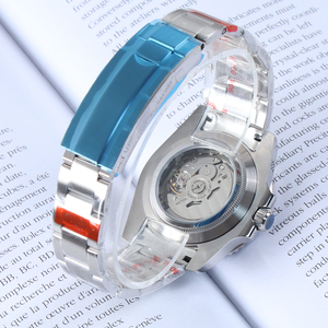 Montre sans logo en acier inoxydable, mouvement NH70, cadran ajouré, verre saphir, étanche 10 bars, automatique, lunette en céramique, boîtier SUB en acier - Product Image 6