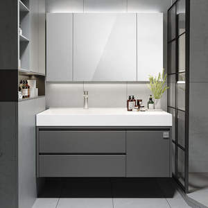 Mueble de Baño Moderno con Espejo Inteligente y Acabado Lacado, Gabinete de Pared Impermeable de MDF y Madera Contrachapada con Lavabo - Product Image 4