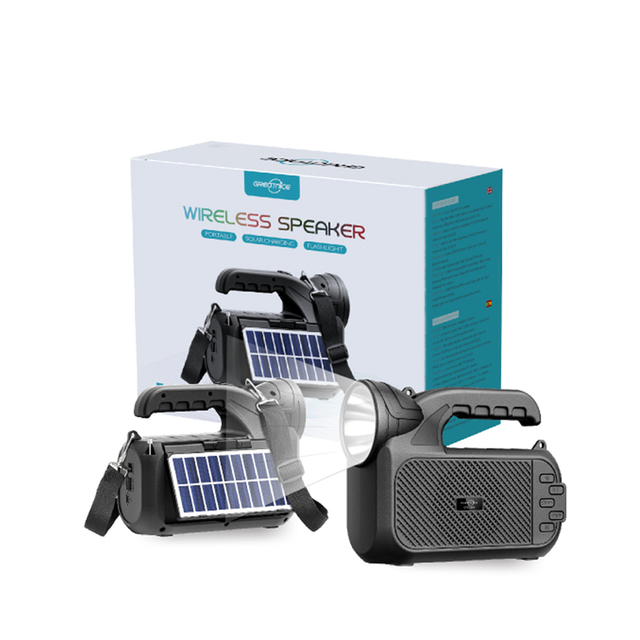 Anti-fall Flashlight Solar Powered Bass Stereo Wireless BT Speaker FM Radio Portable Wireless Solar Charging Torch Speaker