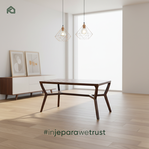 Table à manger moderne Erdan en teck massif pour salon et hôtel - Élégance naturelle et design durable - Product Image 6