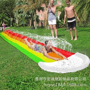 Toboggan aquatique gonflable double 480x150cm en PVC, jouet d'extérieur pour enfants, pour s'amuser sur l'herbe - Product Image 4